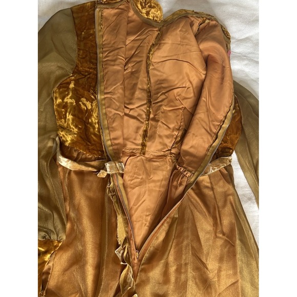 Vintage Homemade Crushed Gold Velvet Hostess Dress 50s 60s Sheer organza? Maxi - Picture 5 of 9